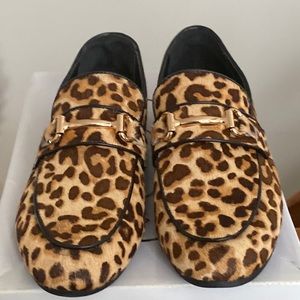 NWT Real Fur, Dyed Calf Leopard Design Loafers
